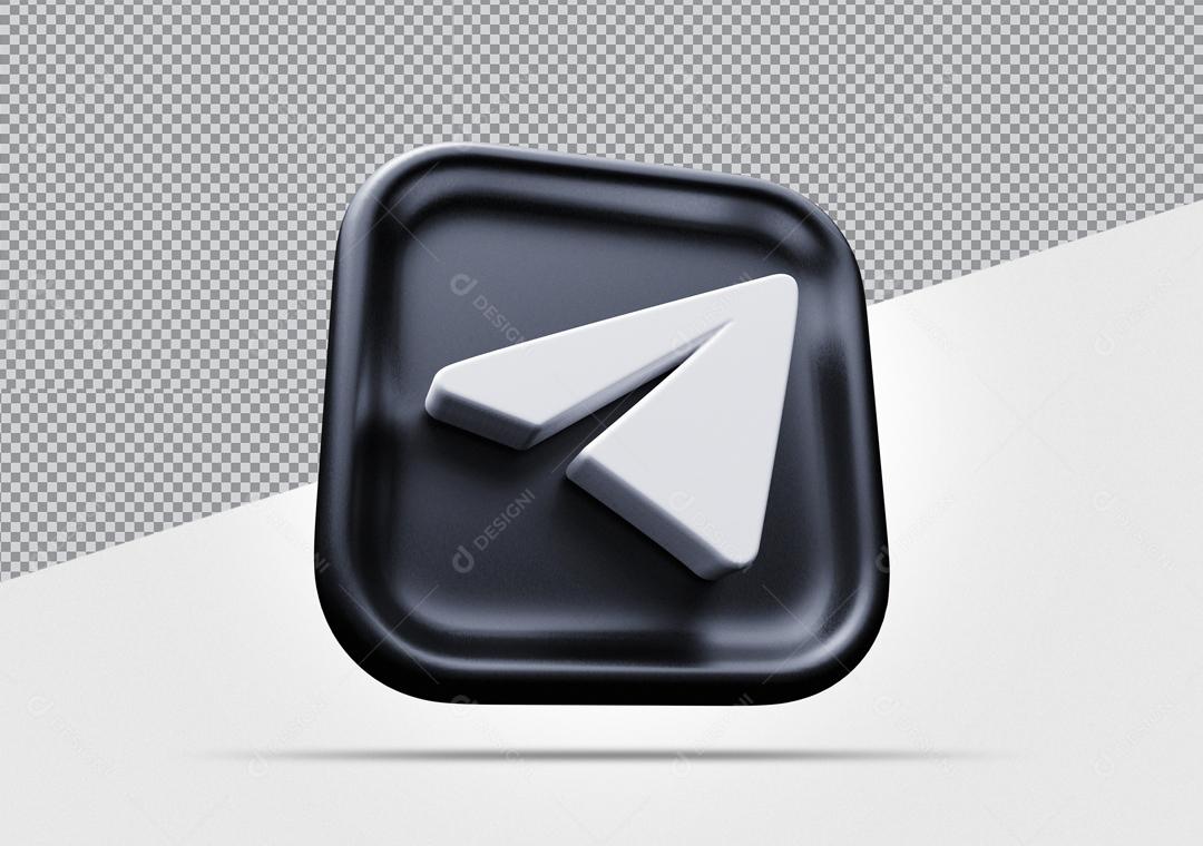 Ícone Telegram Preto Elemento 3D Para Composição PSD