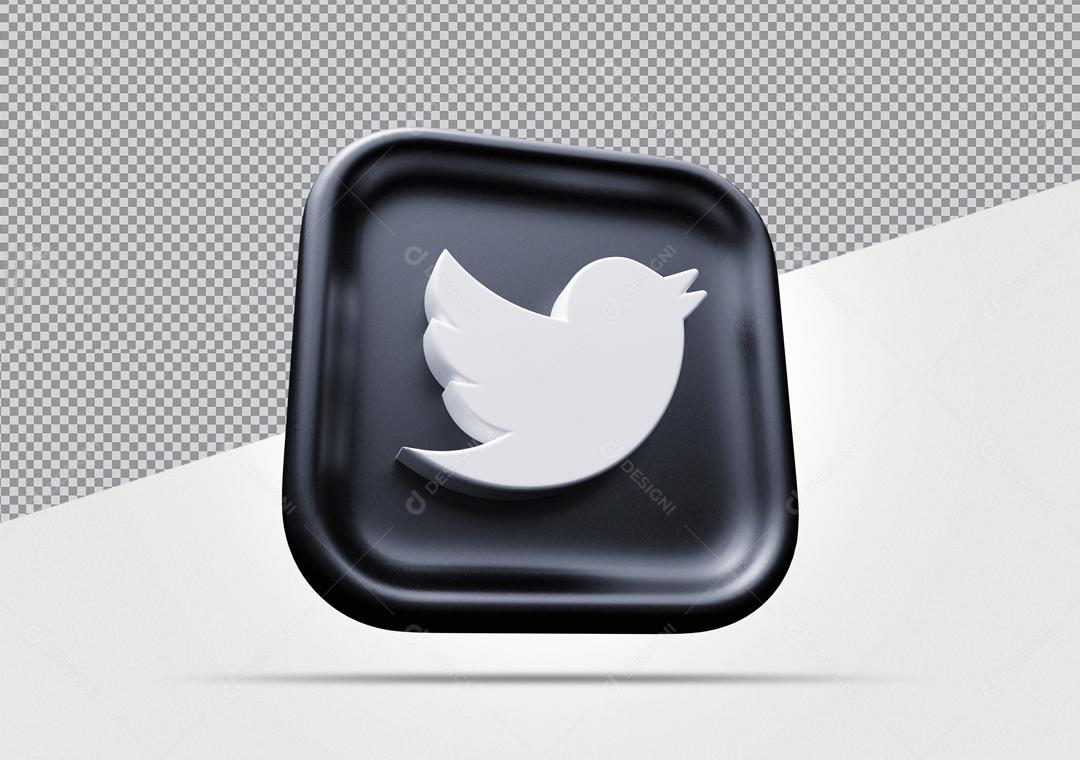 Ícone 3D Twitter Preto e Branco Elemento Para Composição PSD