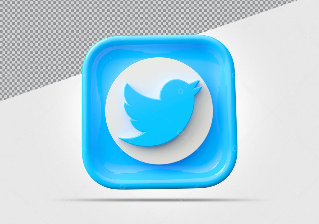 Ícone 3D Twitter Azul Elemento Para Composição PSD