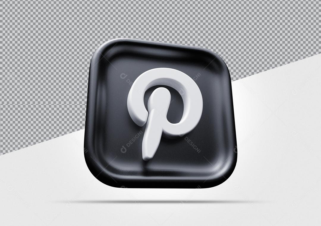3D Pinterest Icon Black and White Element For Composition PSD
