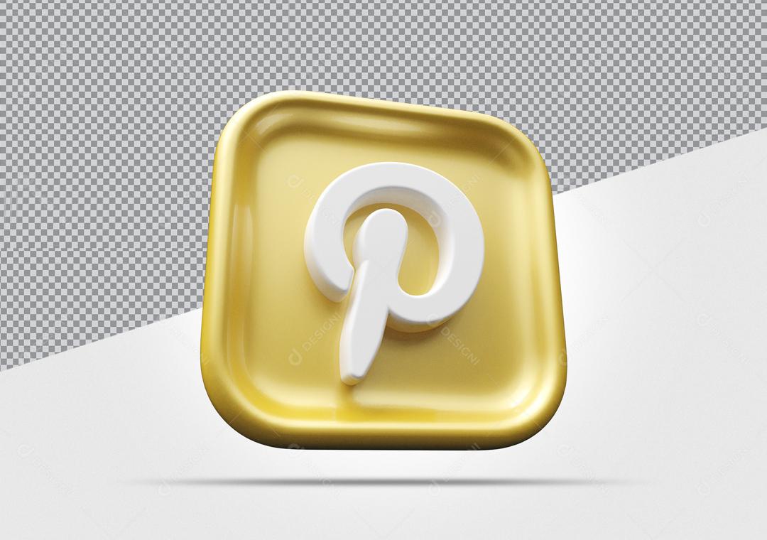 Ícone 3D Pinterest Dourado Elemento Para Composição PSD