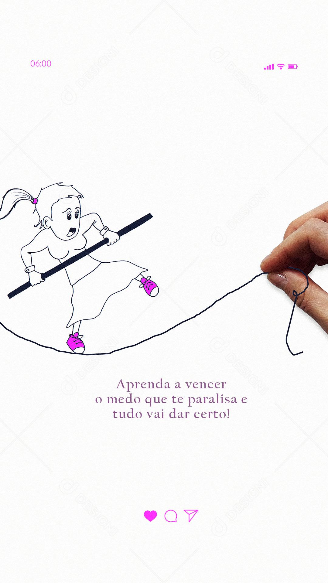 Frase Motivacional Aprenda a Vencer o Medo que te Paralisa e Tudo Vai da Certo Social Media PSD Editável