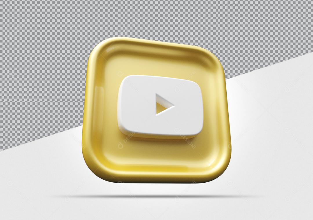 Ícone 3D Youtube Dourado Elemento Para Composição PSD