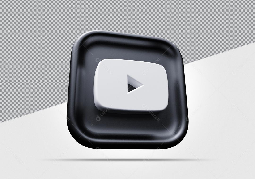 Ícone 3D Youtube Preto e Branco Elemento Para Composição PSD