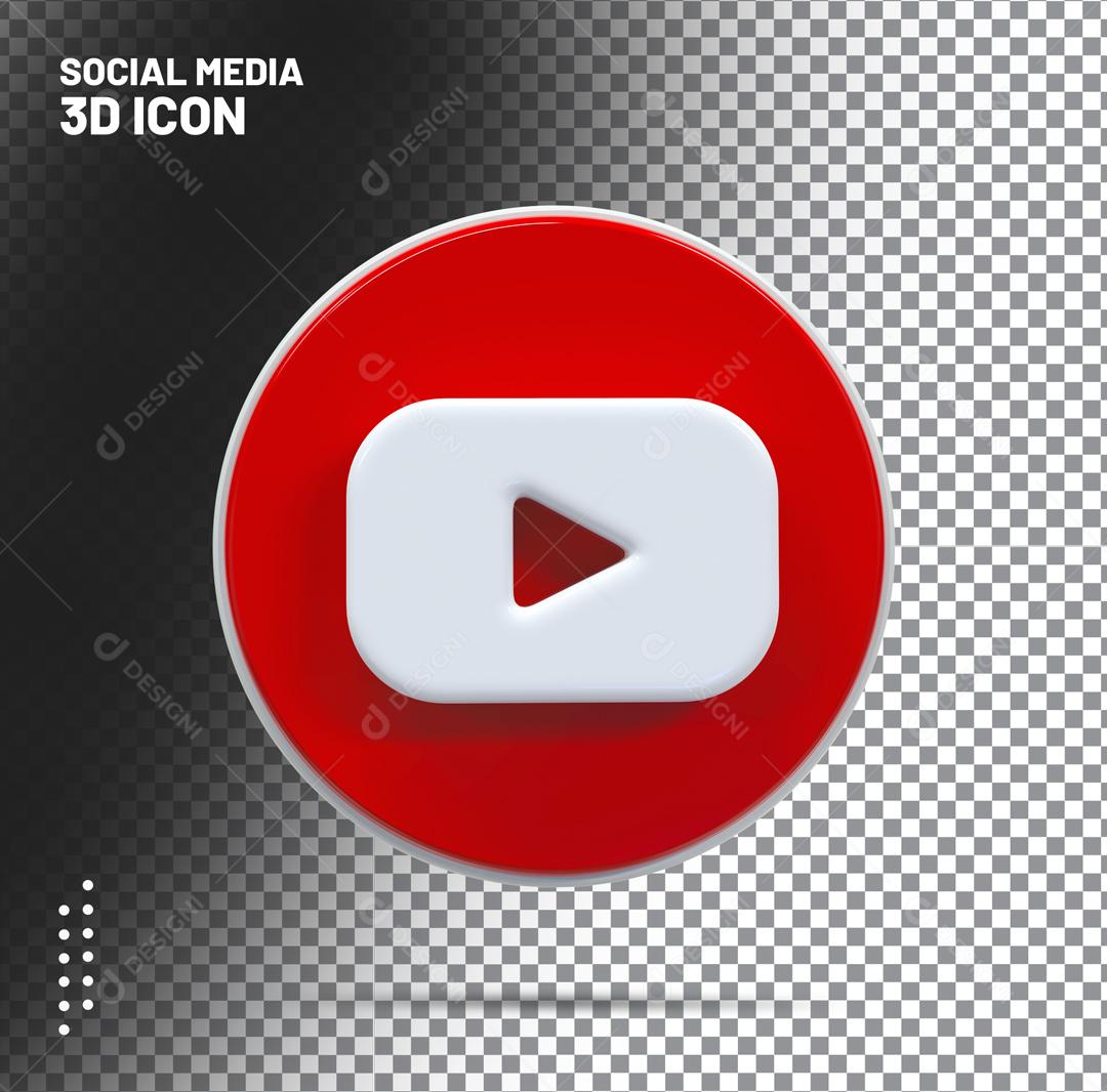 Ícone 3D Youtube Branco e Vermelho Elemento Para Composição PSD