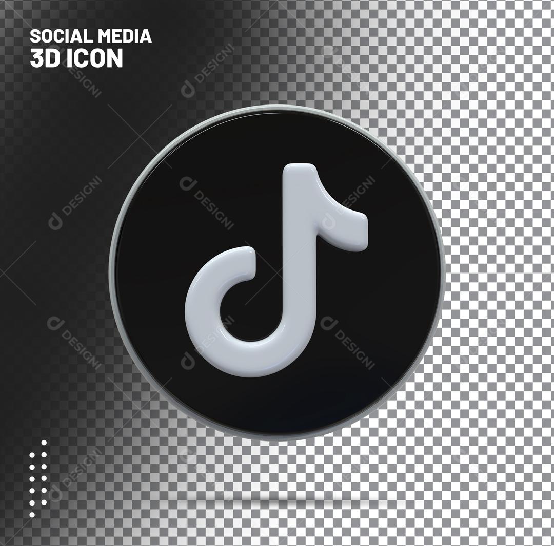 ícone 3D Tiktok Preto e Branco Para Composição PSD
