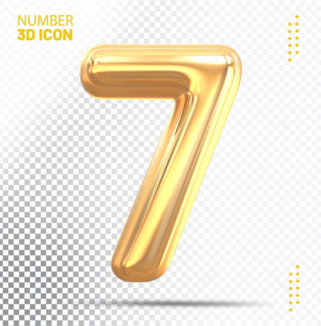 Número 3D 7 Dourado Para Composição PSD