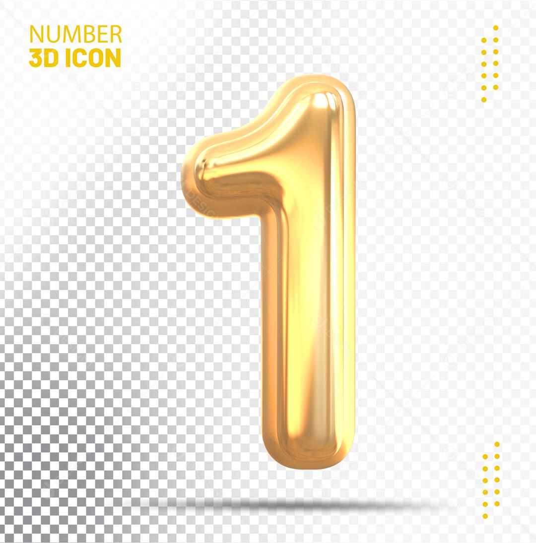 Número 3D 1 Dourado Para Composição PSD