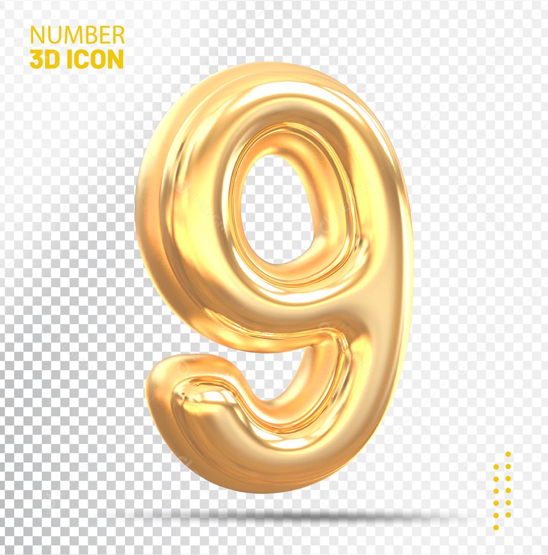 Número 3D 9 Para Composição PSD Editável