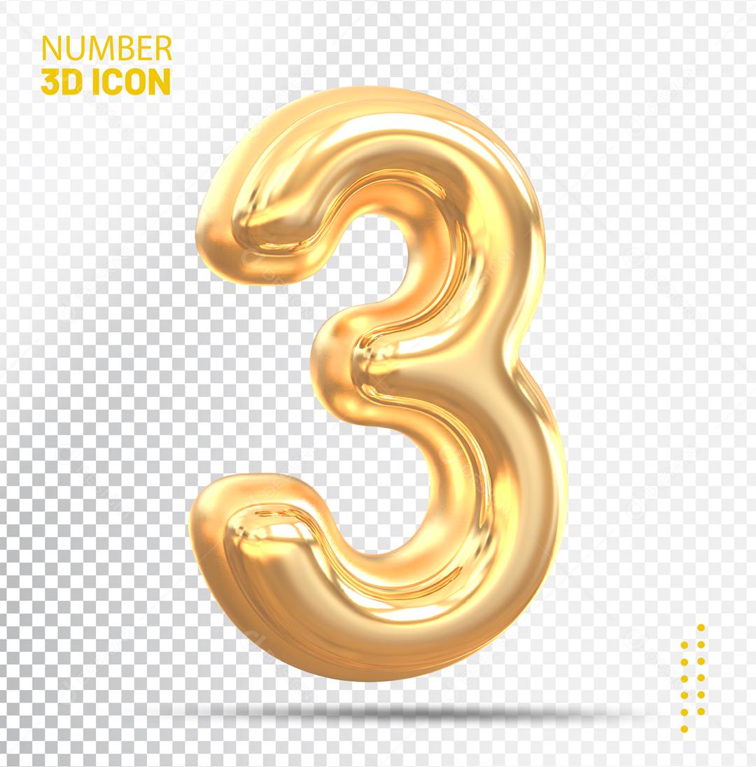 Número 3D 3 Para Composição PSD Editável