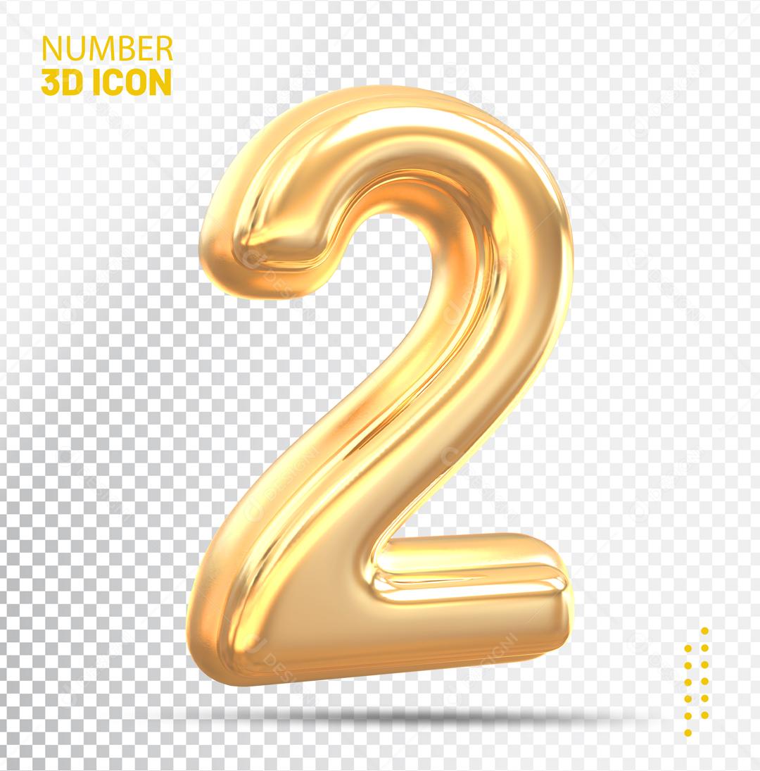 Número 3D 2 Para Composição PSD Editável
