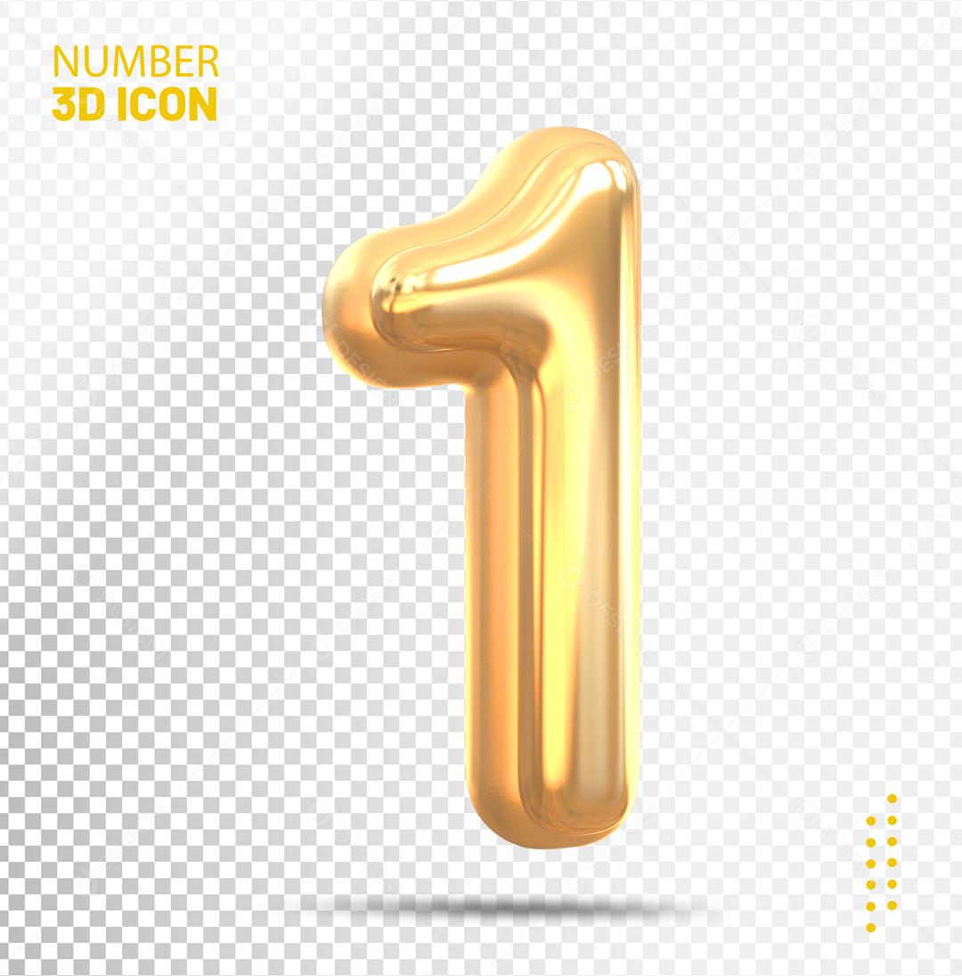 Número 3D 1 Para Composição PSD Editável