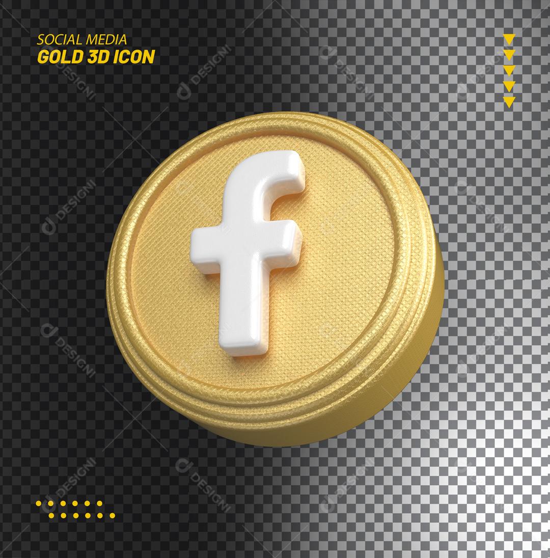 Facebook 3D Dourado Elemento Para Composição PSD