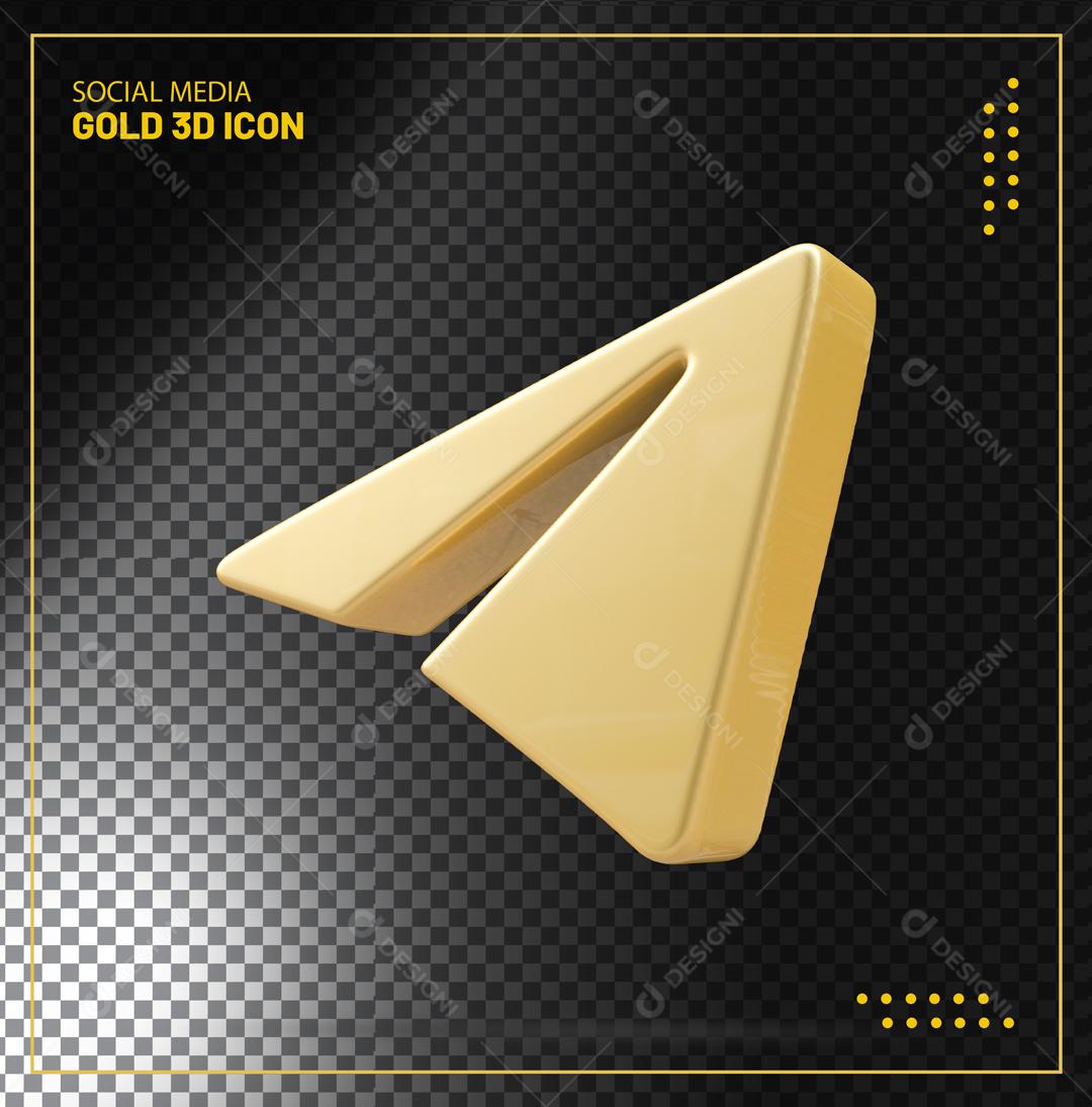 Telegram 3D Dourado Elemento Para Composição PSD