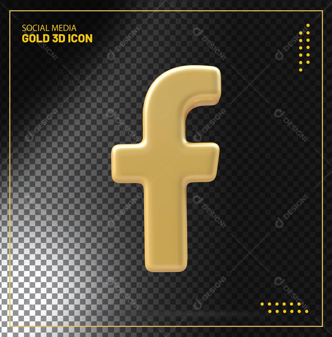 Facebook 3D Dourado Elemento Para Composição PSD