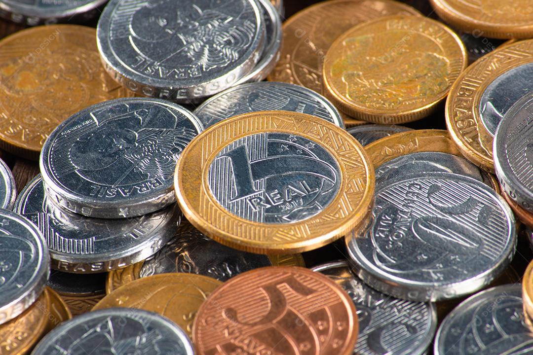 Brazilian coins. Various Brazilian real coins. finance concept