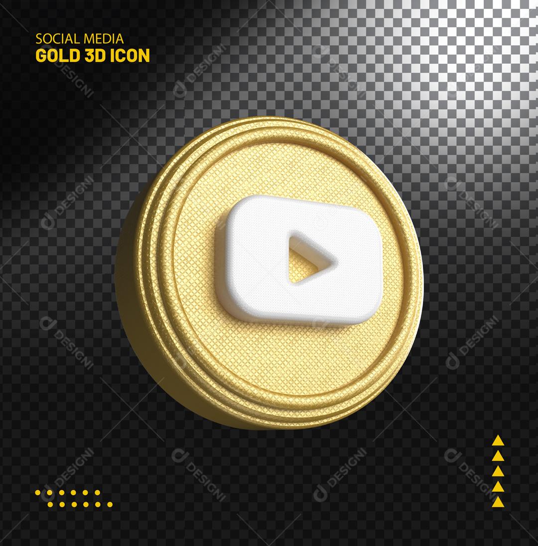 Youtube 3D Dourado Elemento Para Composição PSD