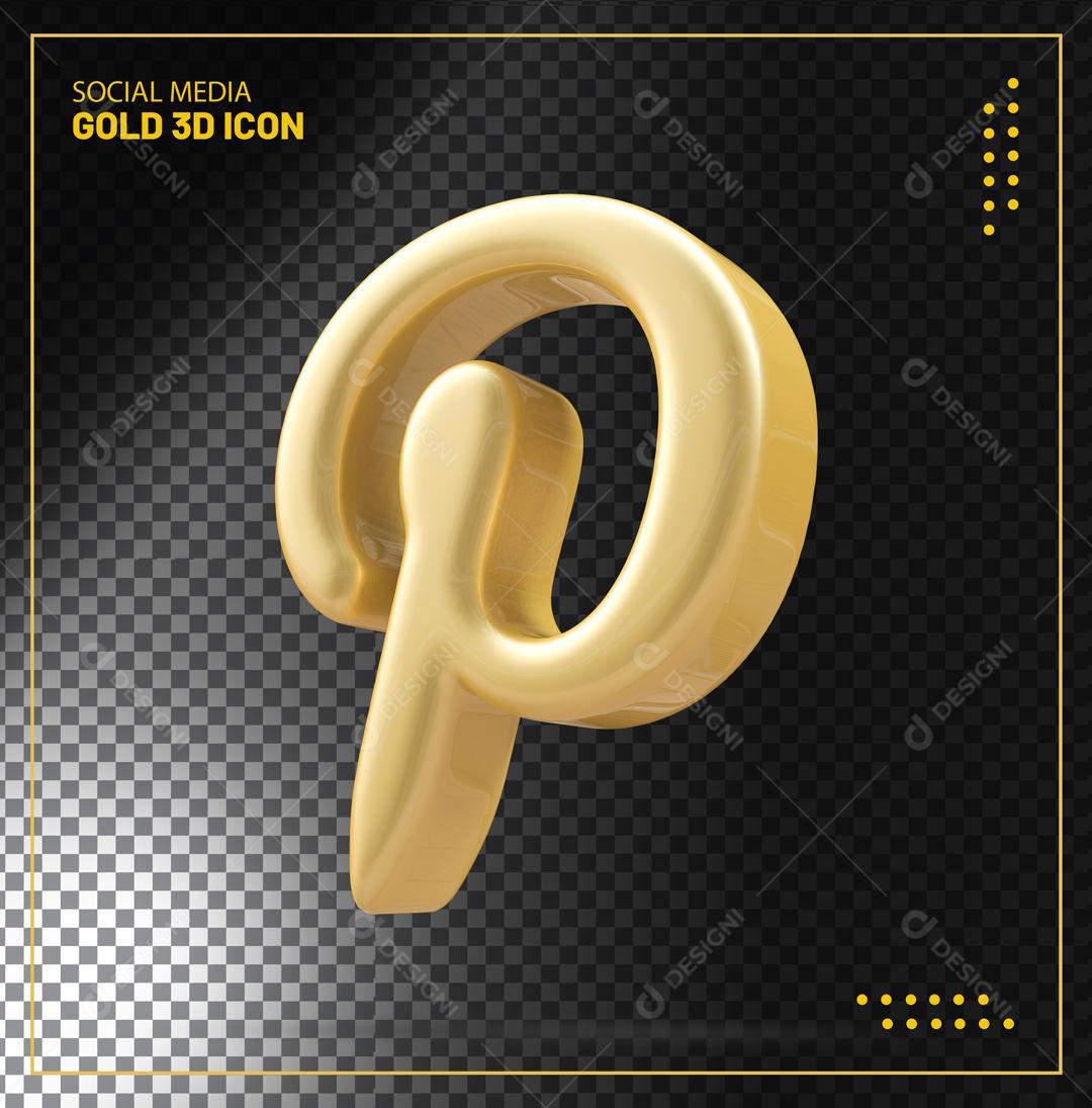 Pinterest 3D Dourado Elemento Para Composição PSD