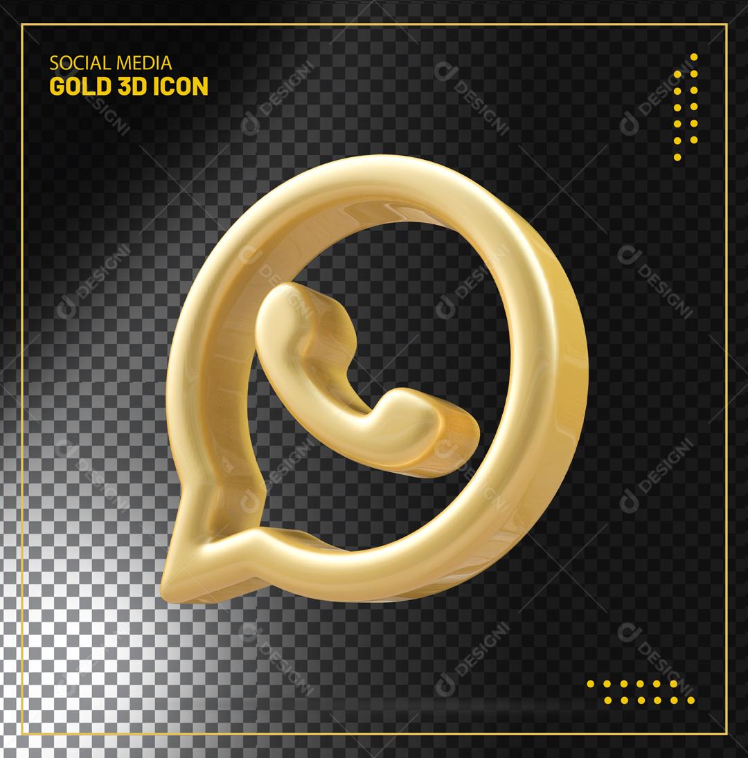 Whatsapp 3D Dourado Elemento Para Composição PSD