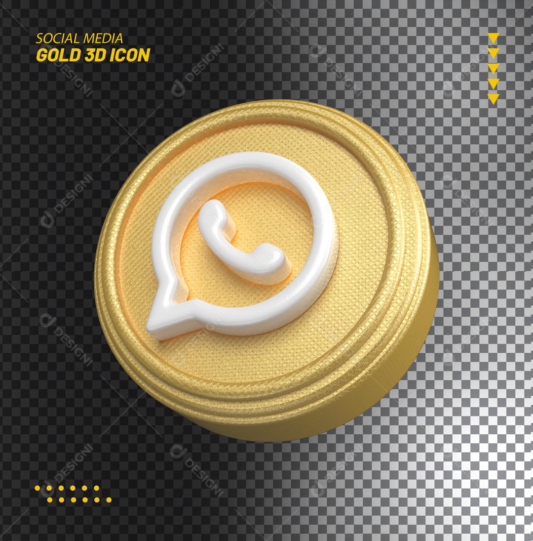 Whatsapp 3D Dourado Elemento Para Composição PSD