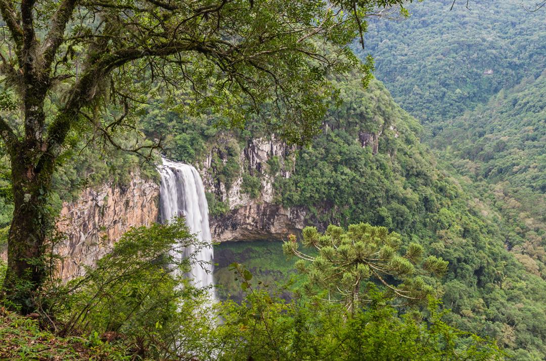 Linda cascata no Rio Grande do Sul, conceito de natureza.