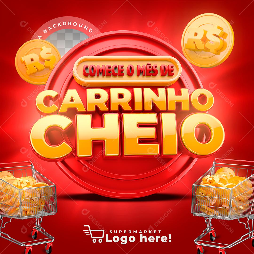 Selo 3D Comece o Mês de Carrinho Cheio Vermelho para Composição PSD