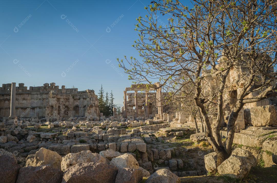 Ruínas de Baalbek. Antiga cidade da Fenícia localizada no vale do Beca, no Líbano. Acrópole com vestígios romanos.