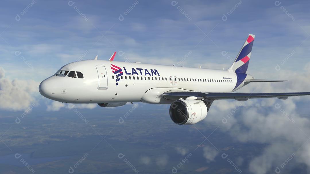 Comercial AirBus A320 LATAM voando, 31 mar, São Paulo, Brasil.