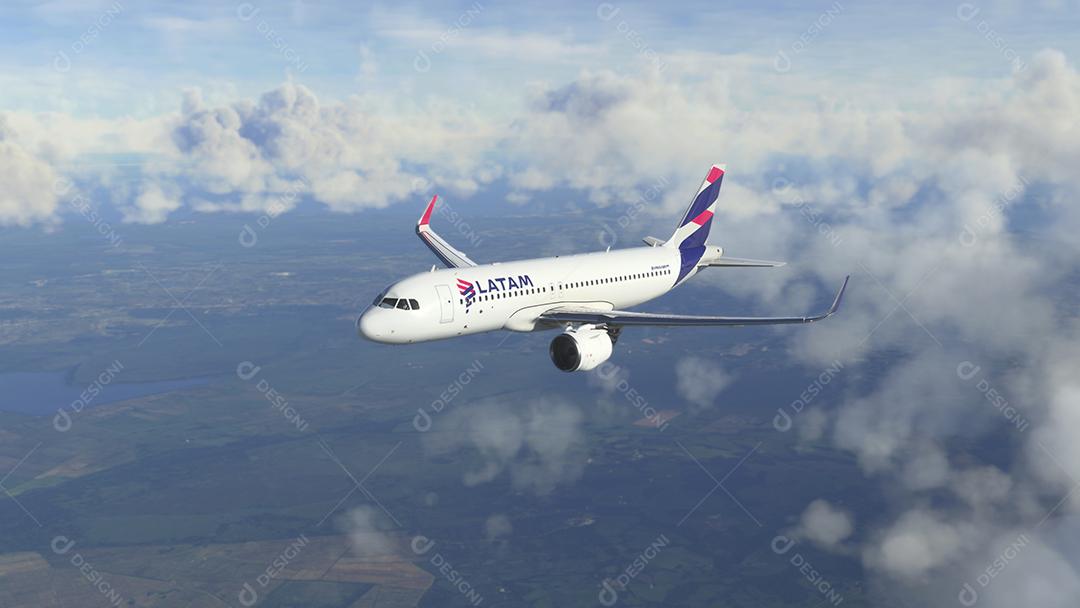 Comercial AirBus A320 LATAM voando, 31 mar, São Paulo, Brasil.