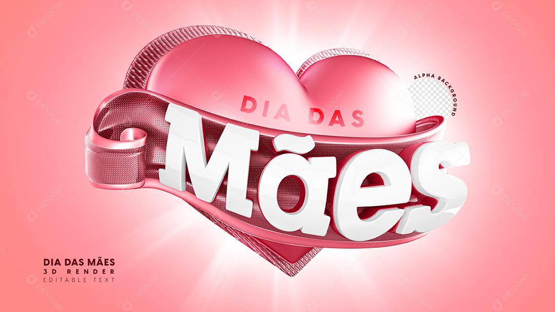 Selo 3D Dia Das Mães Rosa Para Composição PSD