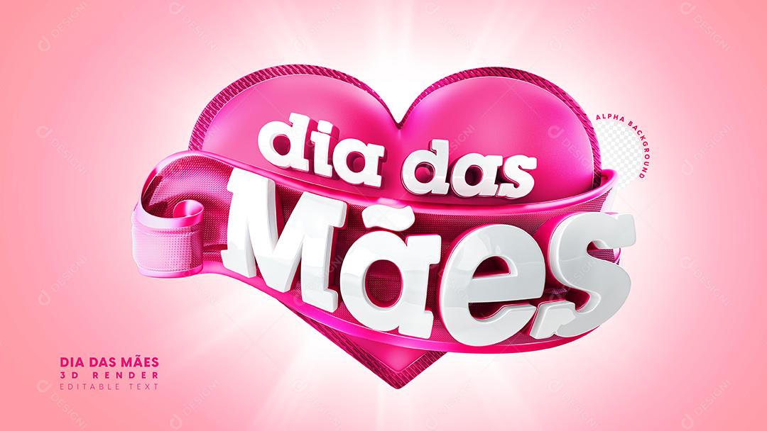 Selo 3D Dia Das Mães Rosa Para Composição PSD