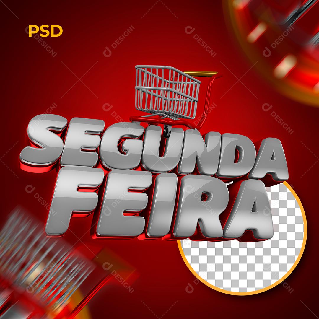 Selo 3D Segunda Feira Prata Para Composição PSD