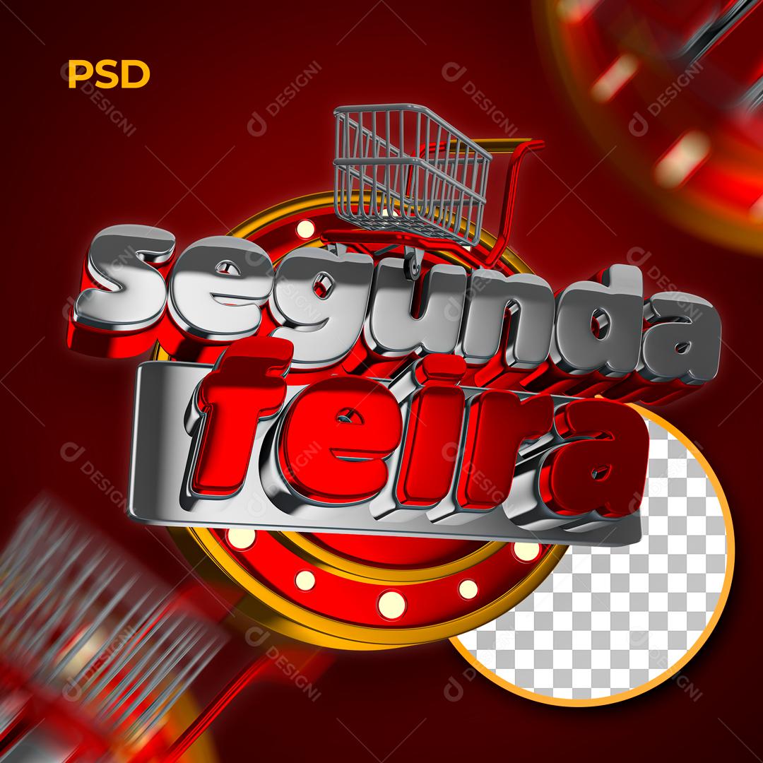 Segunda Feira Prata e Vermelho Selo 3D Para Composição PSD