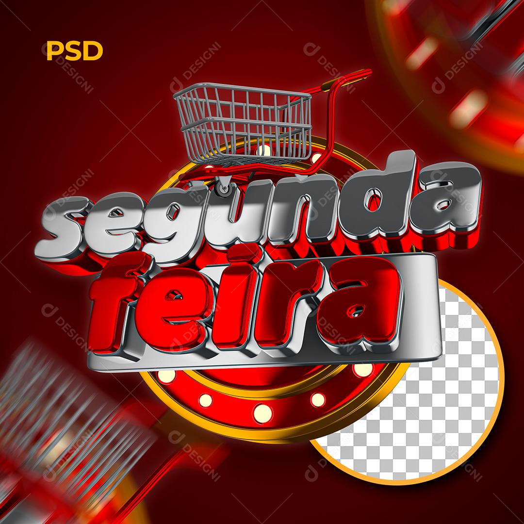 Selo 3D Segunda Feira Prata e Vermelho Para Composição PSD