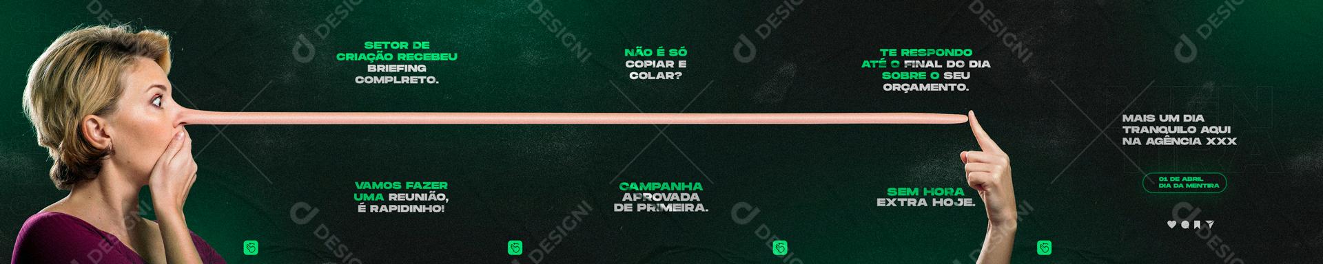 2 Rede Social Mais Um Dia Tranquilo Aqui Na Agência Carrossel Dia da Mentira PSD Editável