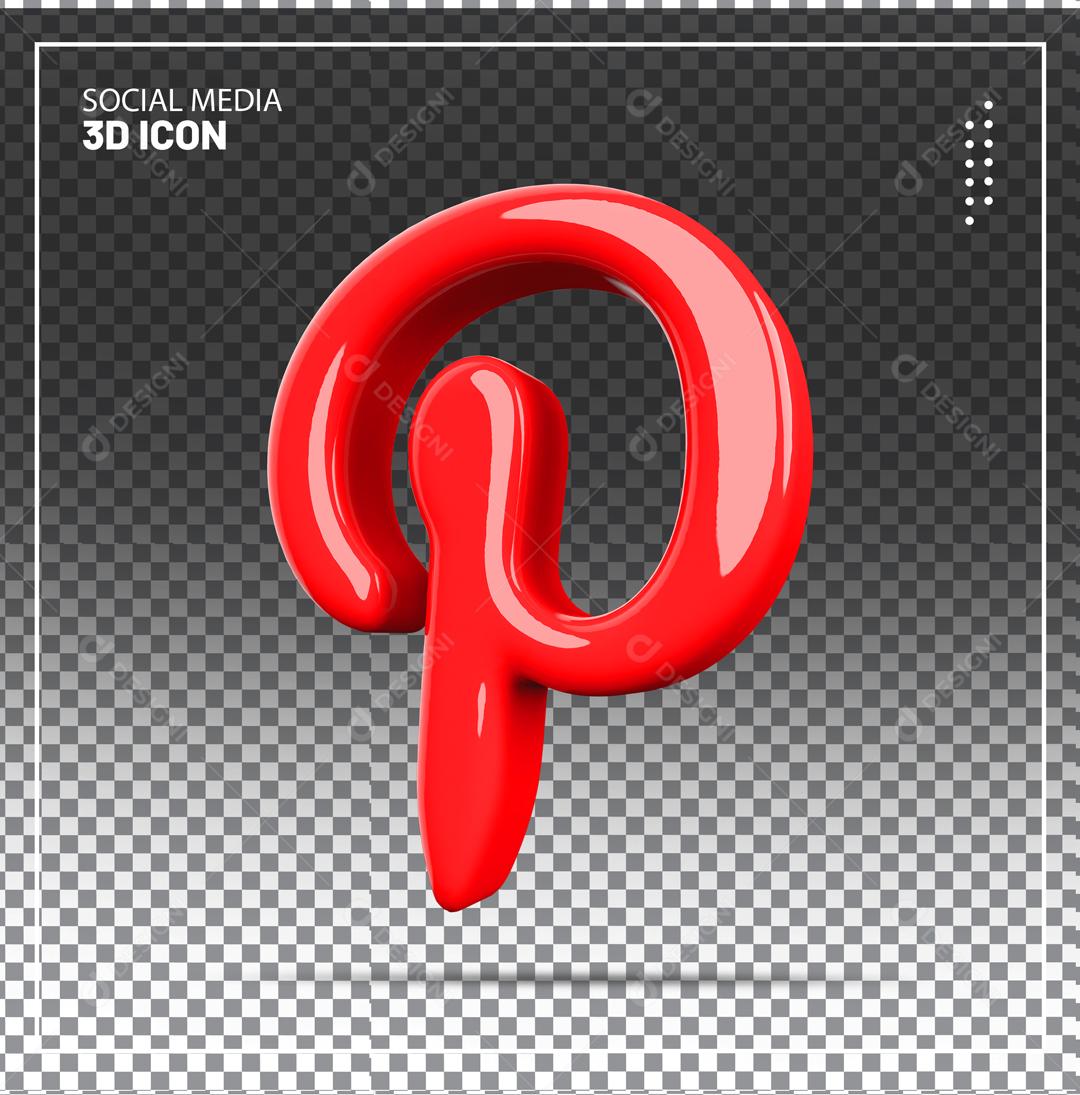ícone Pinterest Vermelho 3D Para Composição PSD