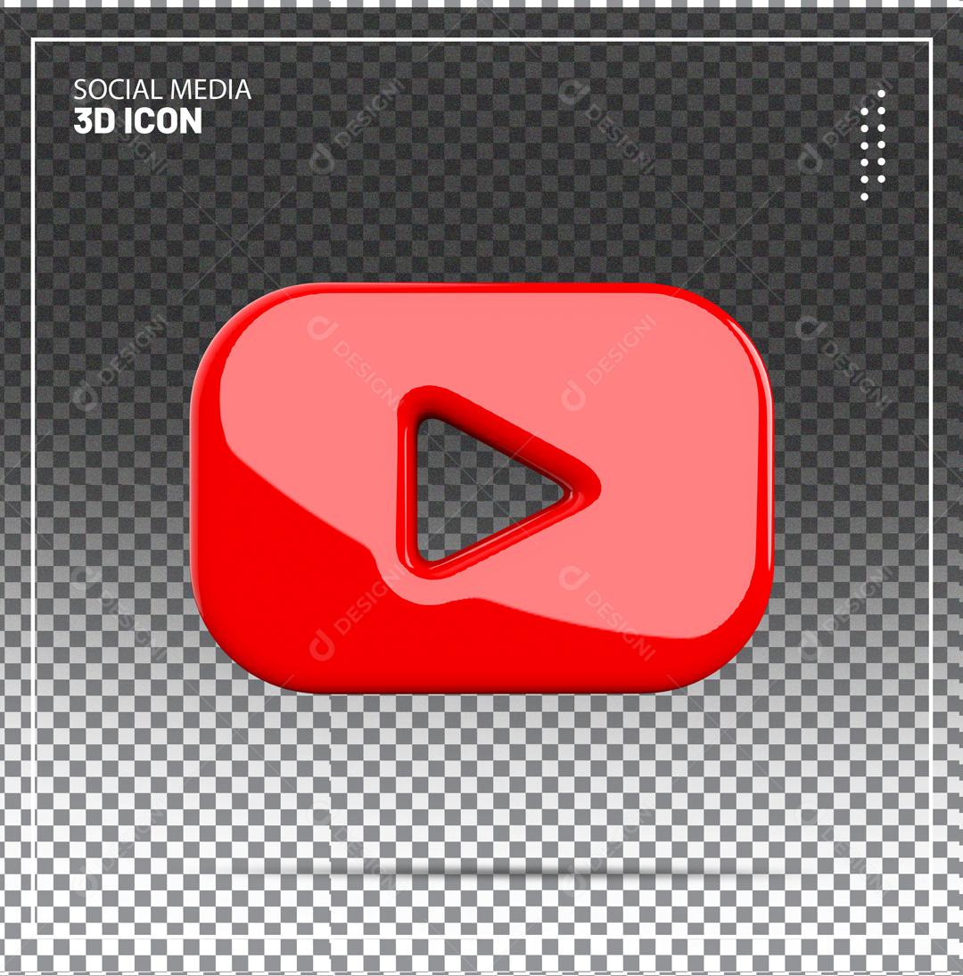 Ícone Youtube Vermelho 3D Elemento Para Composição PSD