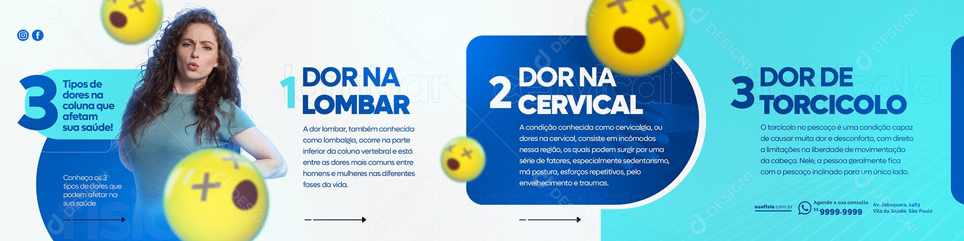 Social Media Dor na Lomba Dor na Cervical Fisioterapia Carrossel PSD Editável