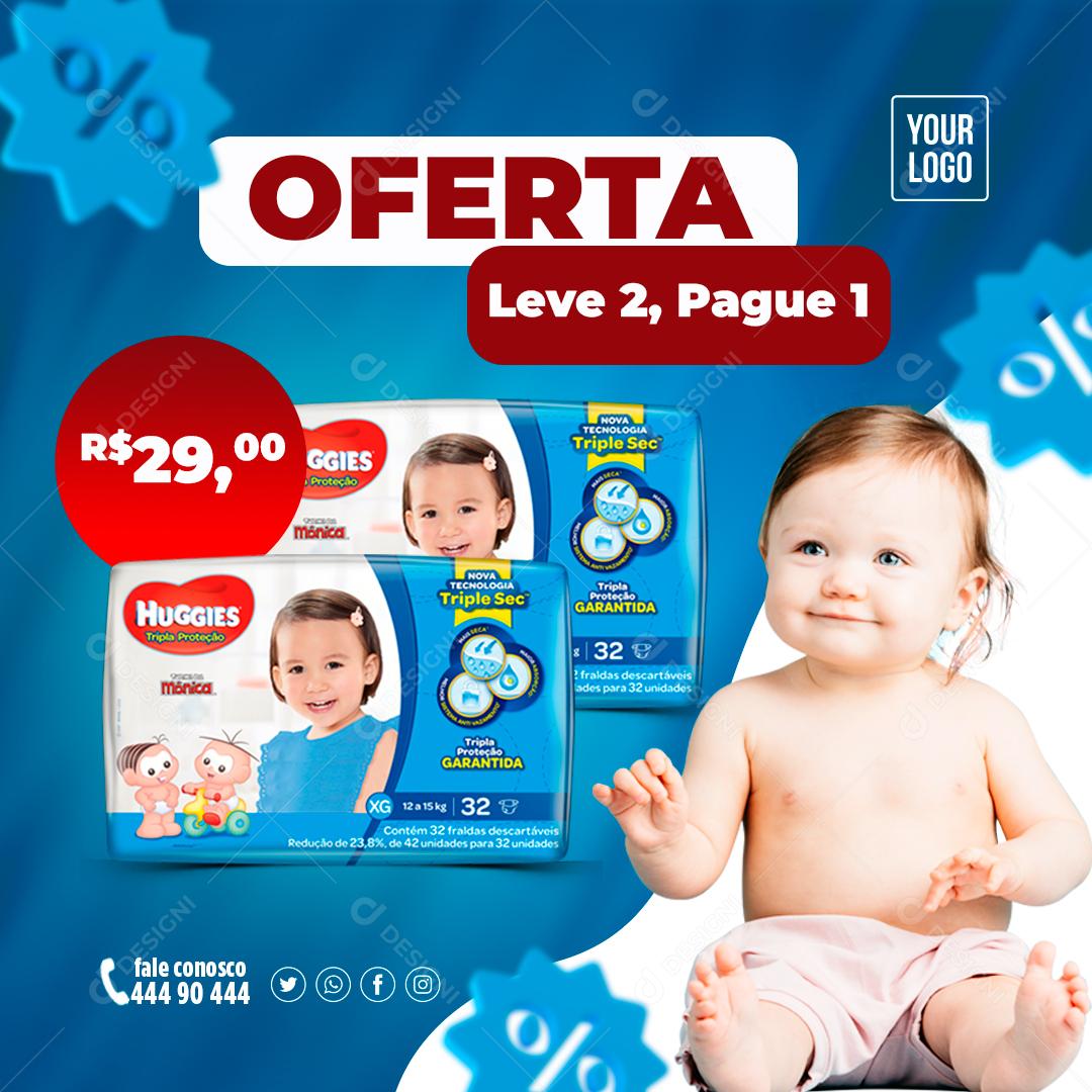 Social Media Oferta Leve 1 pague 2 Fraldas Farmácia PSD Editável