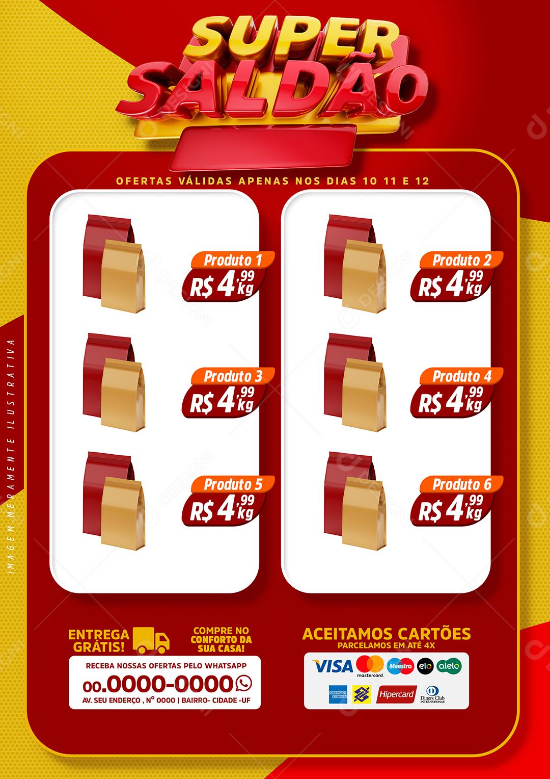 Encarte Supermercado Super Saldão Social Media Template PSD