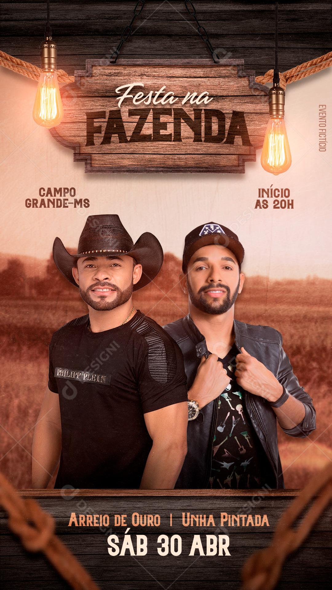 Social Media Festa na Fazenda Arreio De Ouro Unha Pintada Flyers PSD Editável