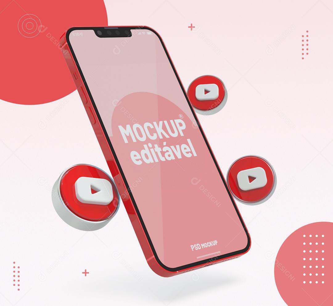 Mockup De Celular Youtube Redes Sociais PSD Editável