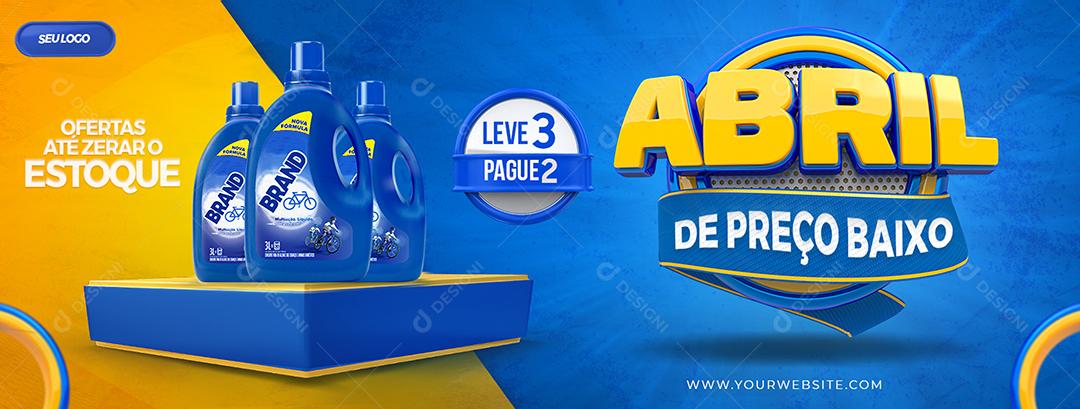 Social Media Banner Abril De Preços Baixos Leve 3 Pague 2 Supermercado PSD Editável