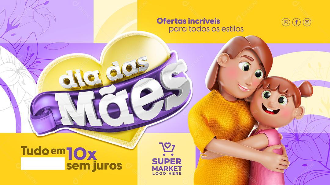 Social Media Banner Ofertas Tudo em 10X Sem Juros Lojas Dia Das Mães PSD Editável