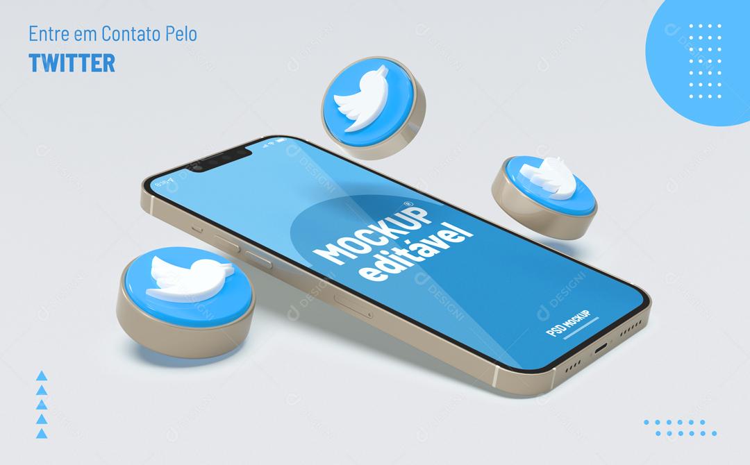 Mockup De Celular Twitter Azul Redes Sociais PSD Editável