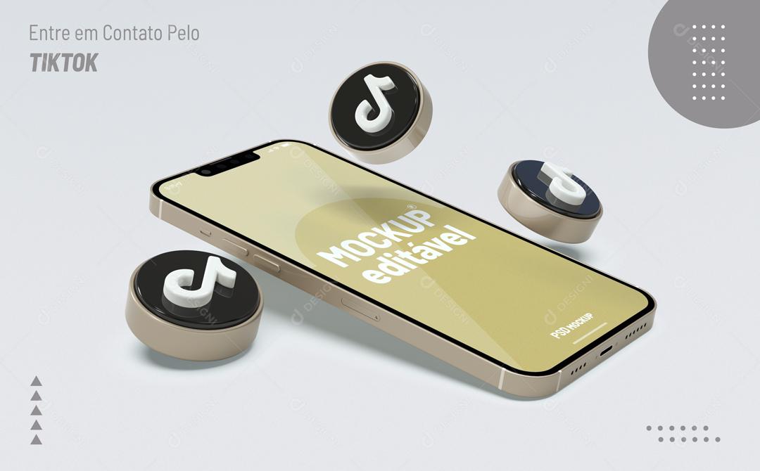 Mockup De Celular Tiktok Preto Redes Sociais PSD Editável