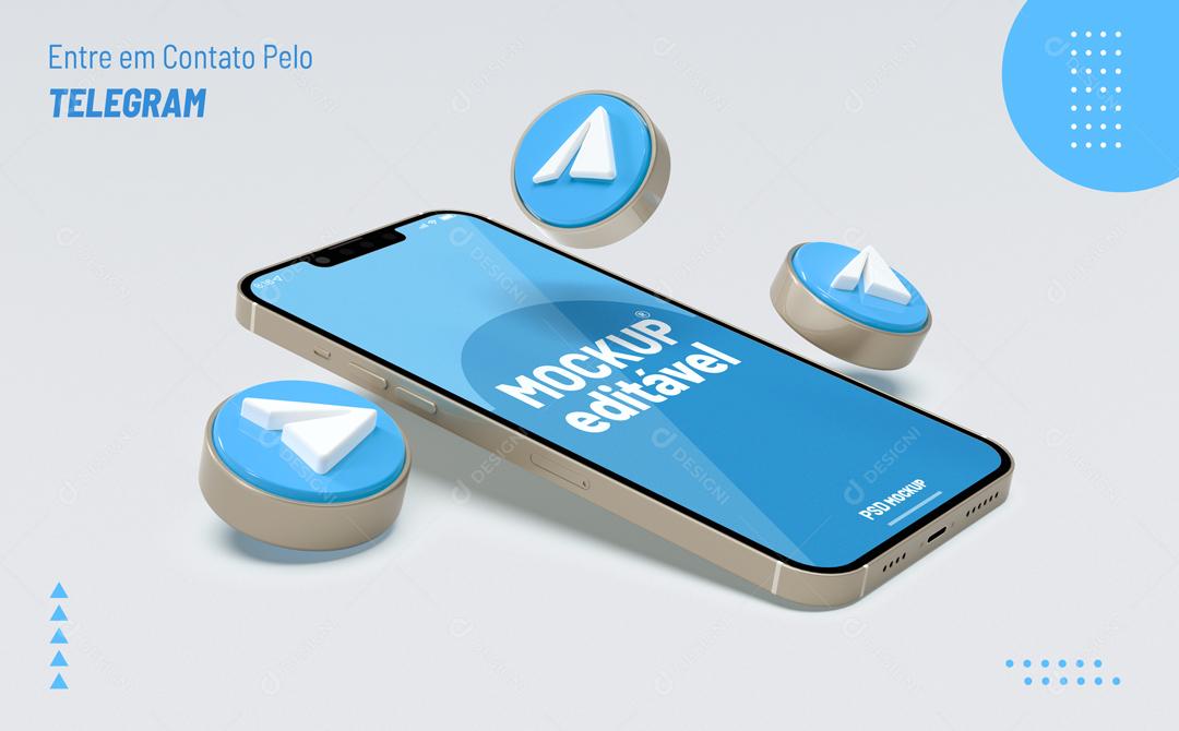 Mockup De Celular Telegram Azul Redes Sociais PSD Editável