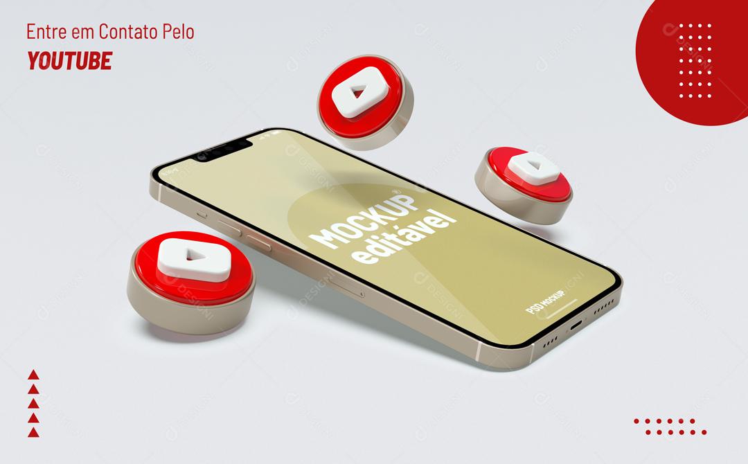 Mockup De Celular Youtube Vermelho Redes Sociais PSD Editável