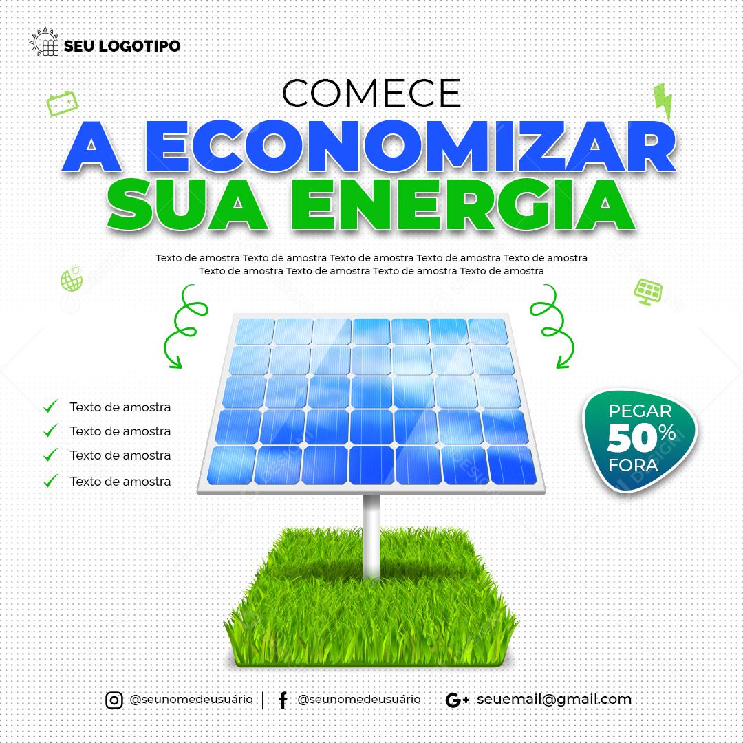 Comece a Economizar Sua Energia Solar Social Media PSD Editável