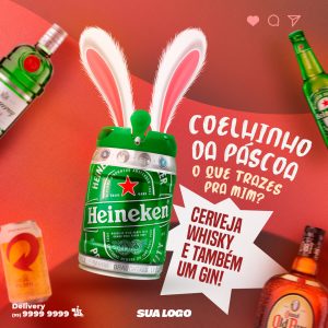 Social Media Coelhinho da Páscoa o Que Trazes Pramim Cerveja Whisky e Tambem Um Gin PSD Editável